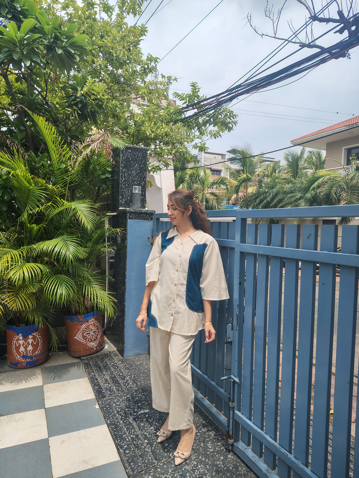 White And Denim Patch Co-ord