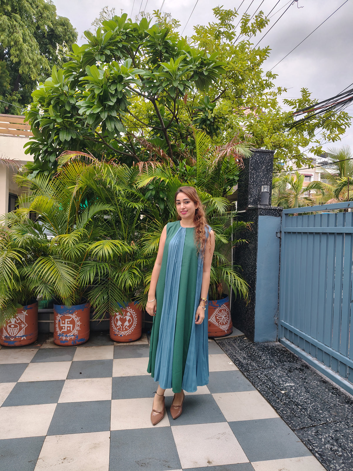 Pleated Denim Dress