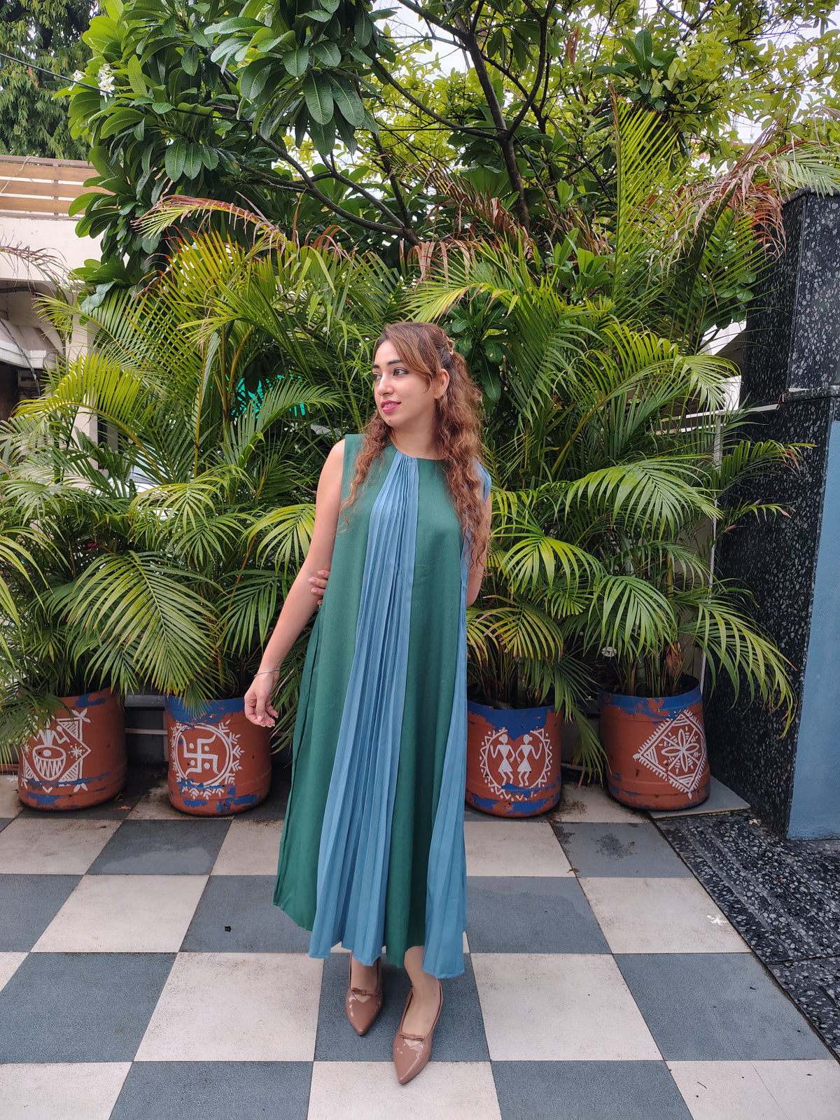 Pleated Denim Dress