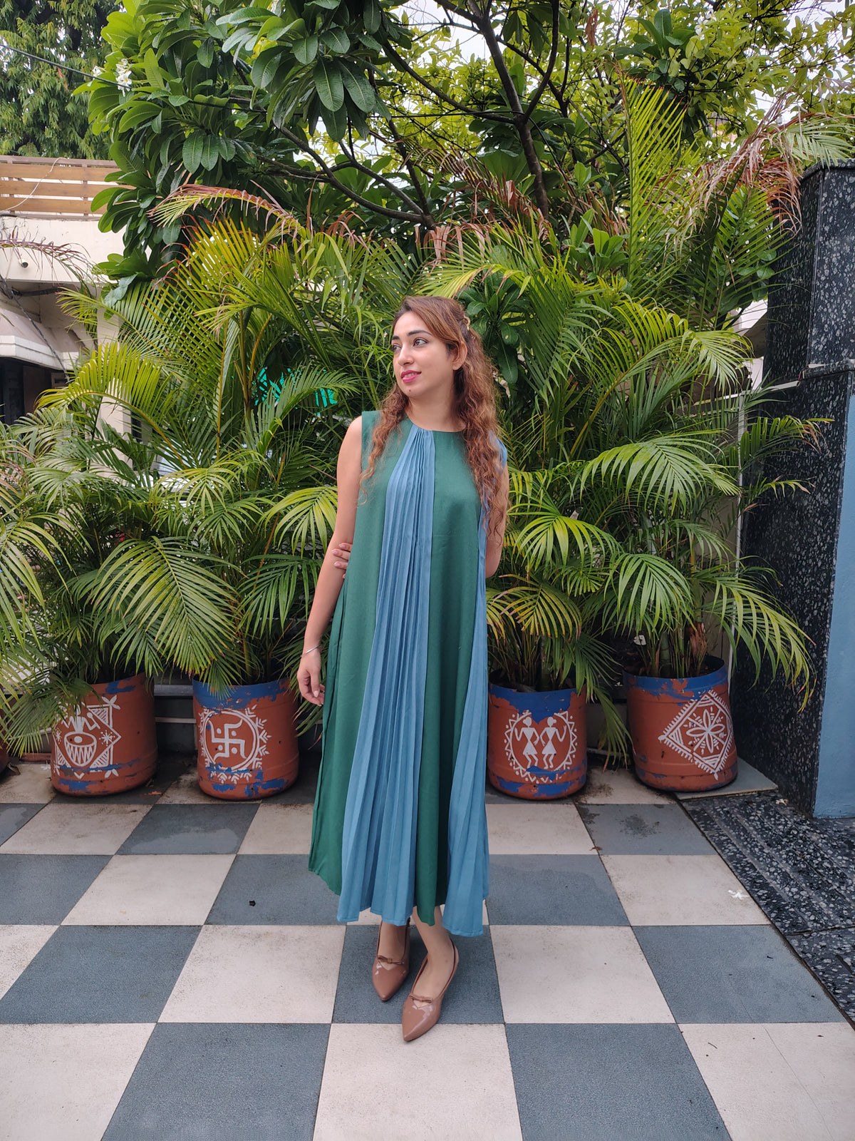 Pleated Denim Dress