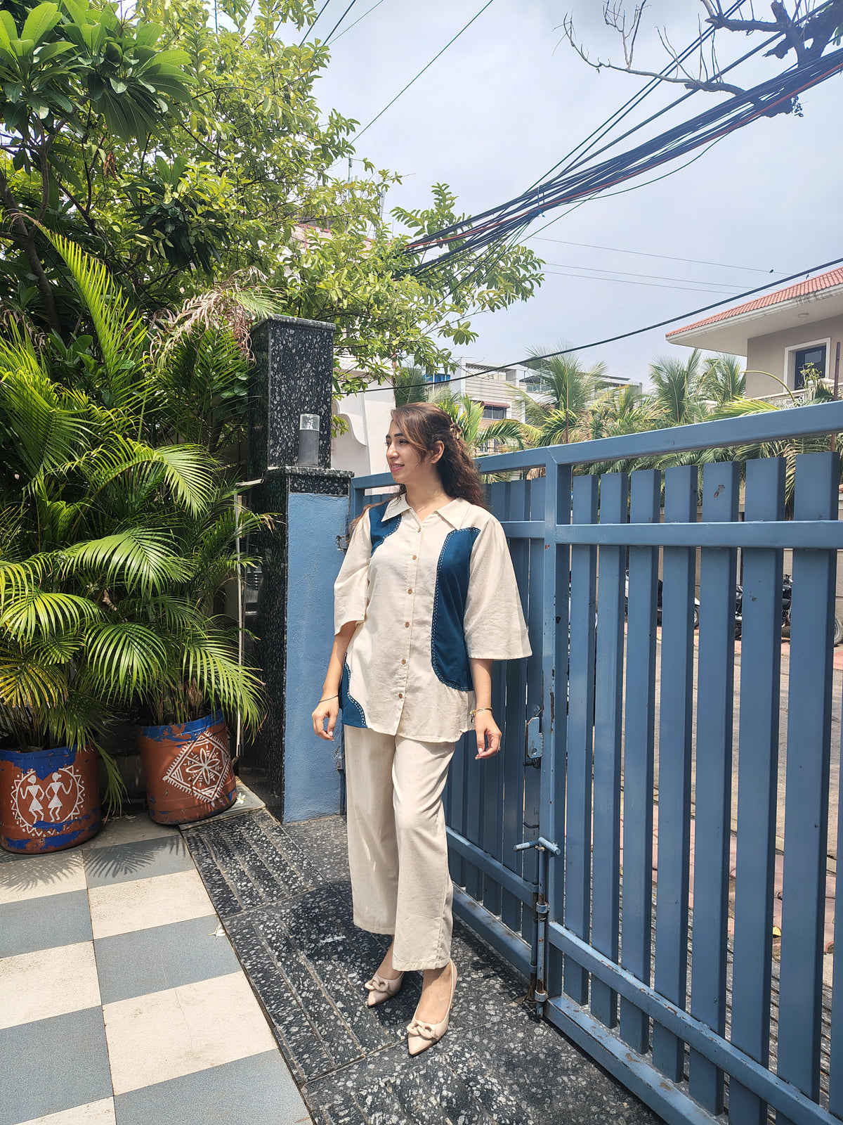 White And Denim Patch Co-ord