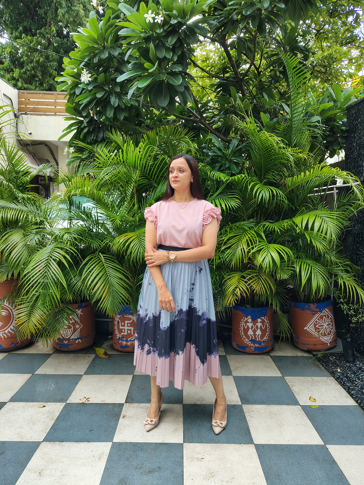 Solid Top With Frill Sleeve