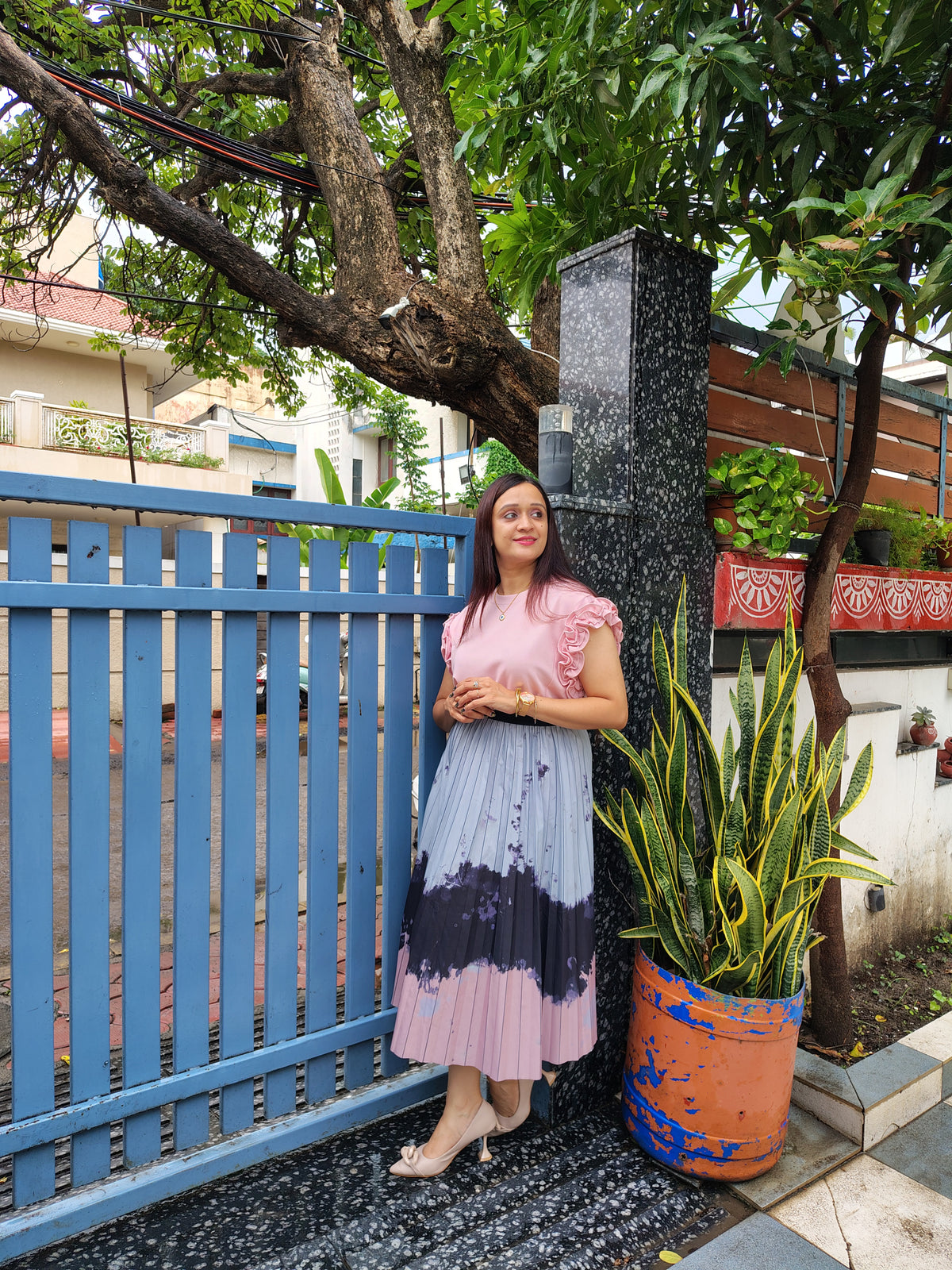 Solid Top With Frill Sleeve