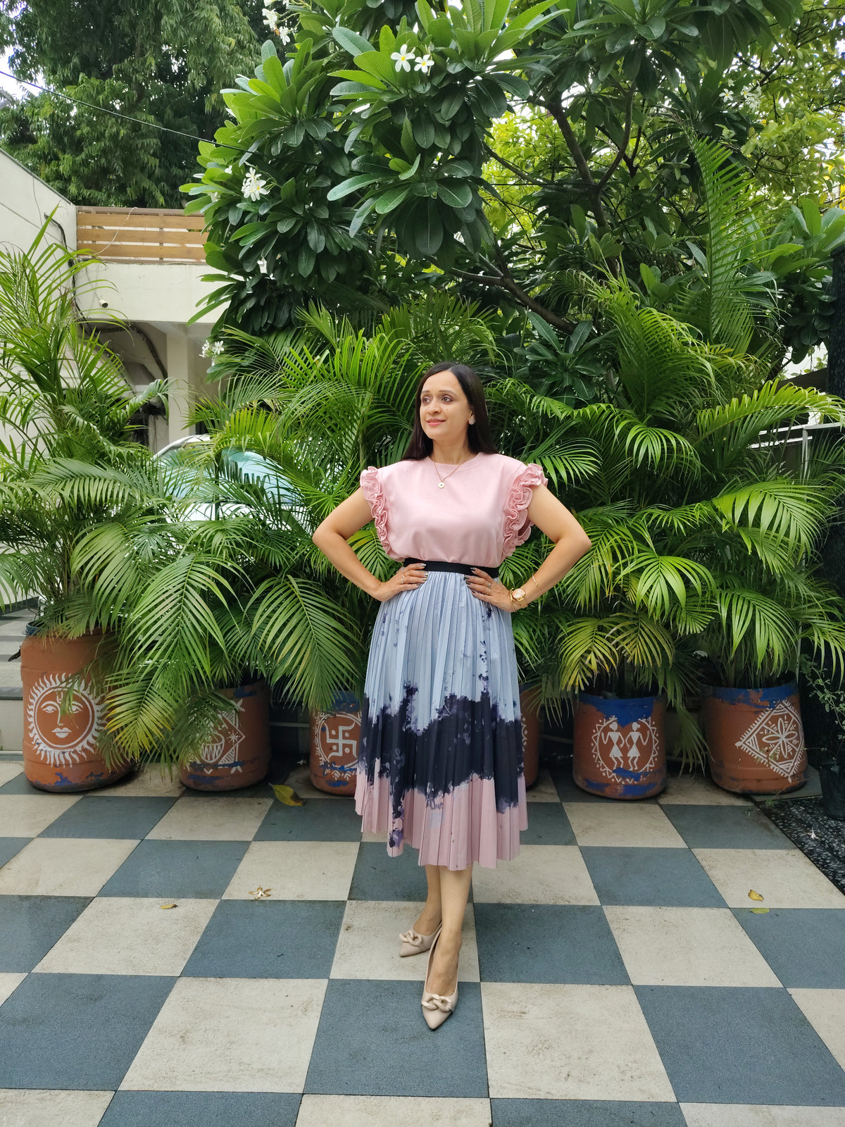 Solid Top With Frill Sleeve
