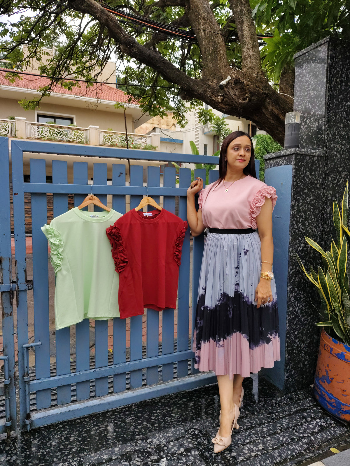 Solid Top With Frill Sleeve