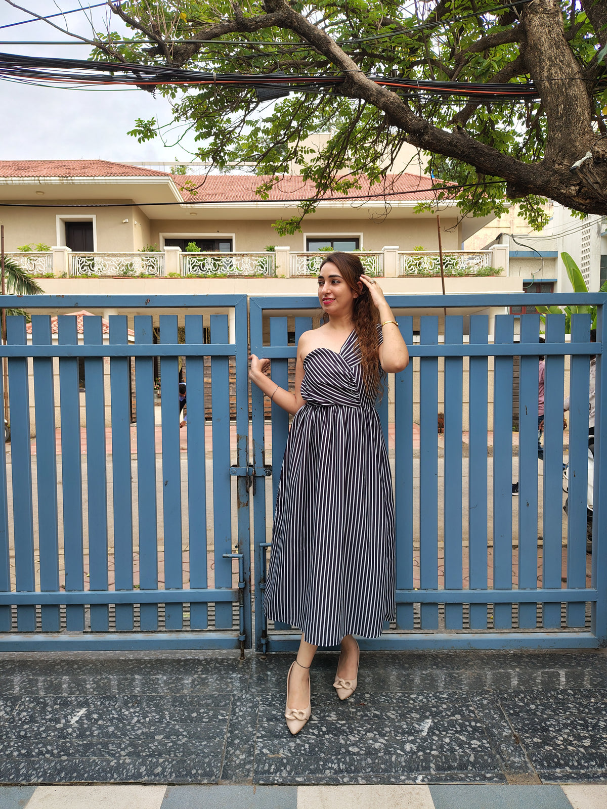 Striped Off-Shoulder Dress