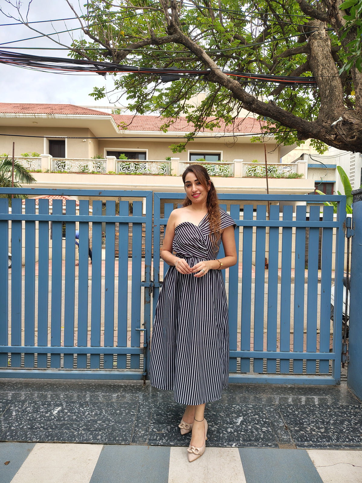 Striped Off-Shoulder Dress