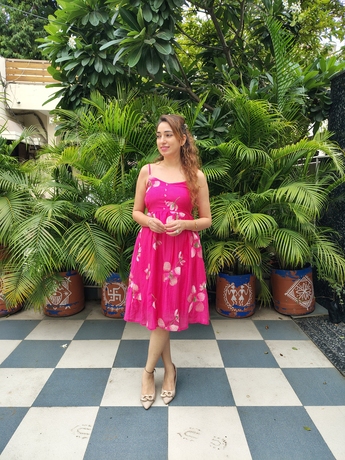 Pink Floral Short Dress