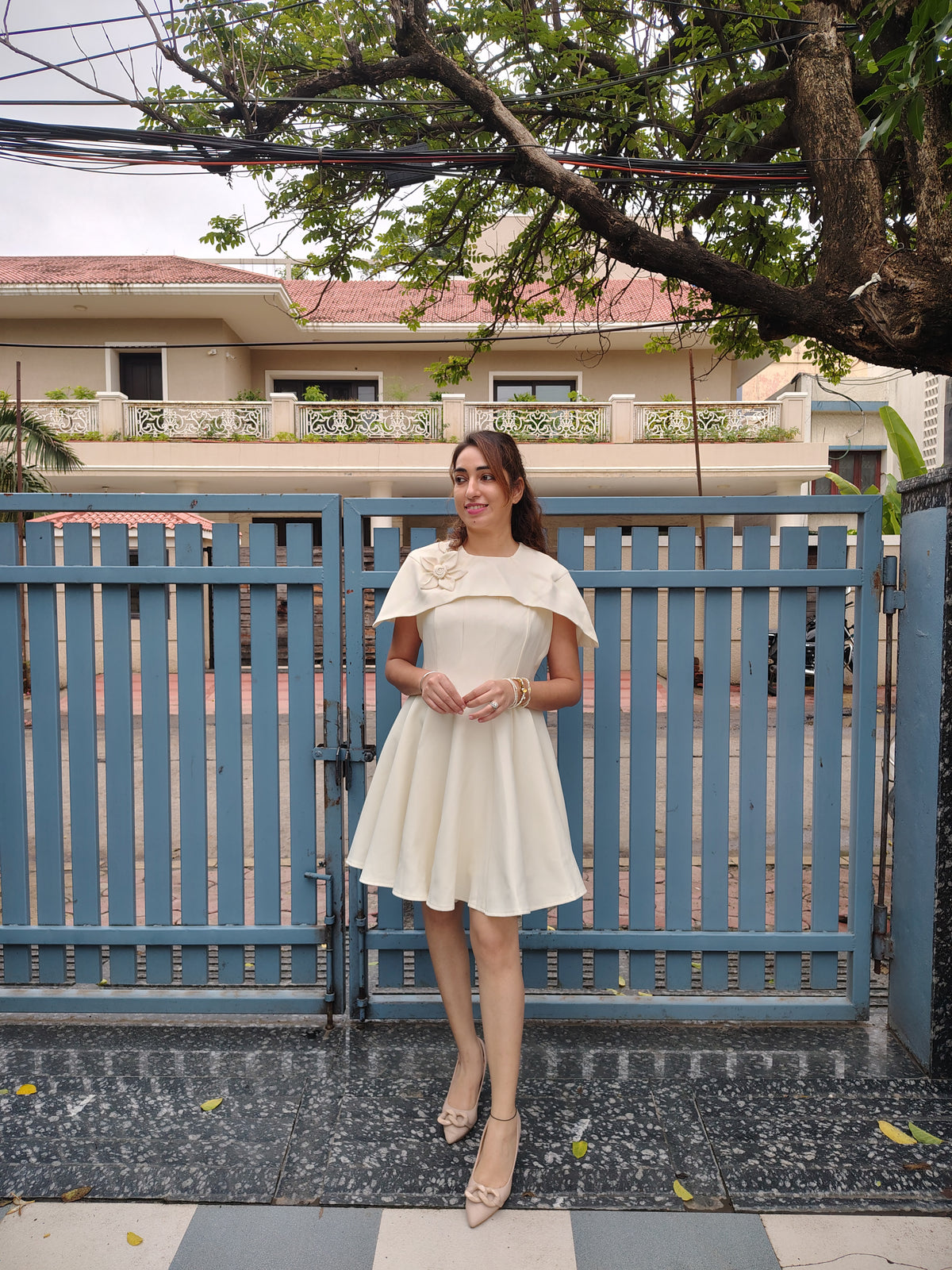 White Cape Short Dress