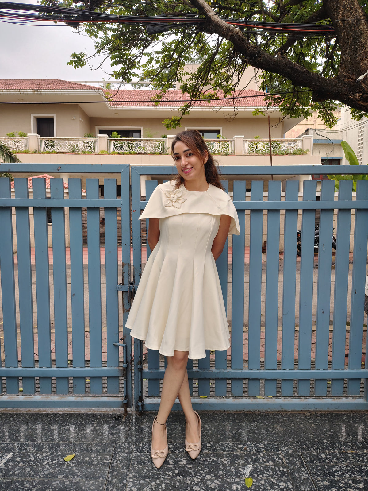 White Cape Short Dress