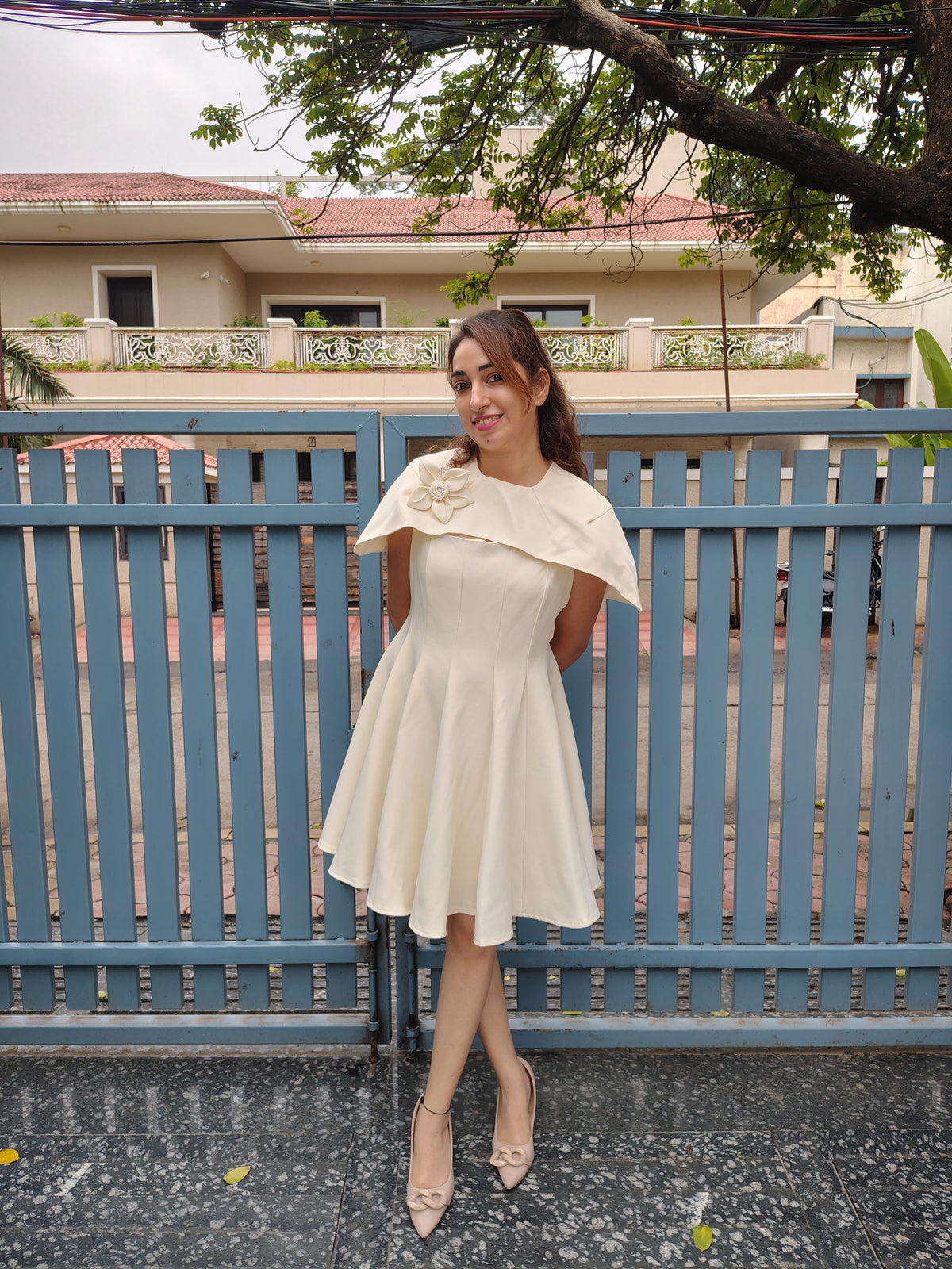 White Cape Short Dress