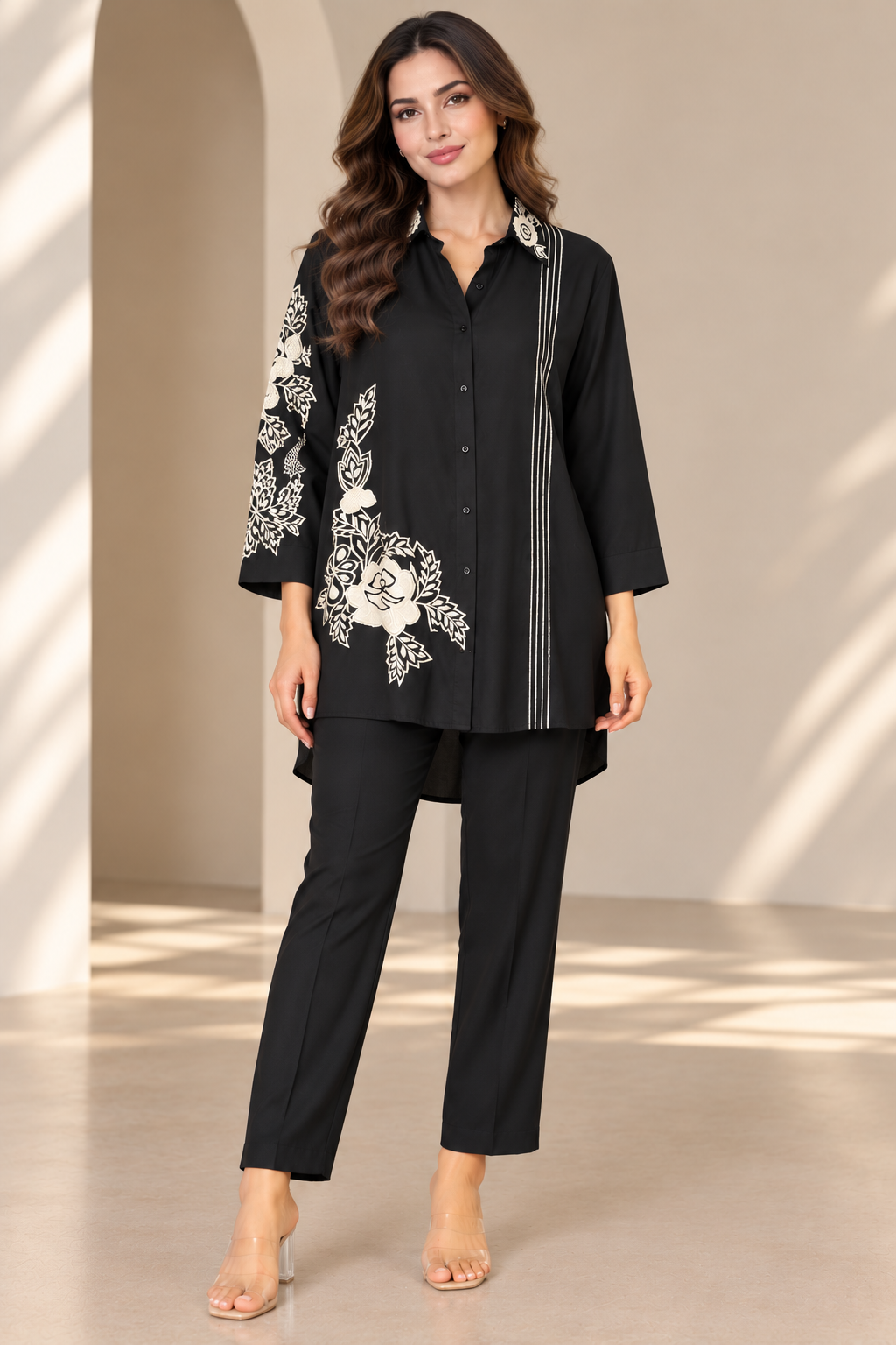 Thread Embroidery Black Co-ord