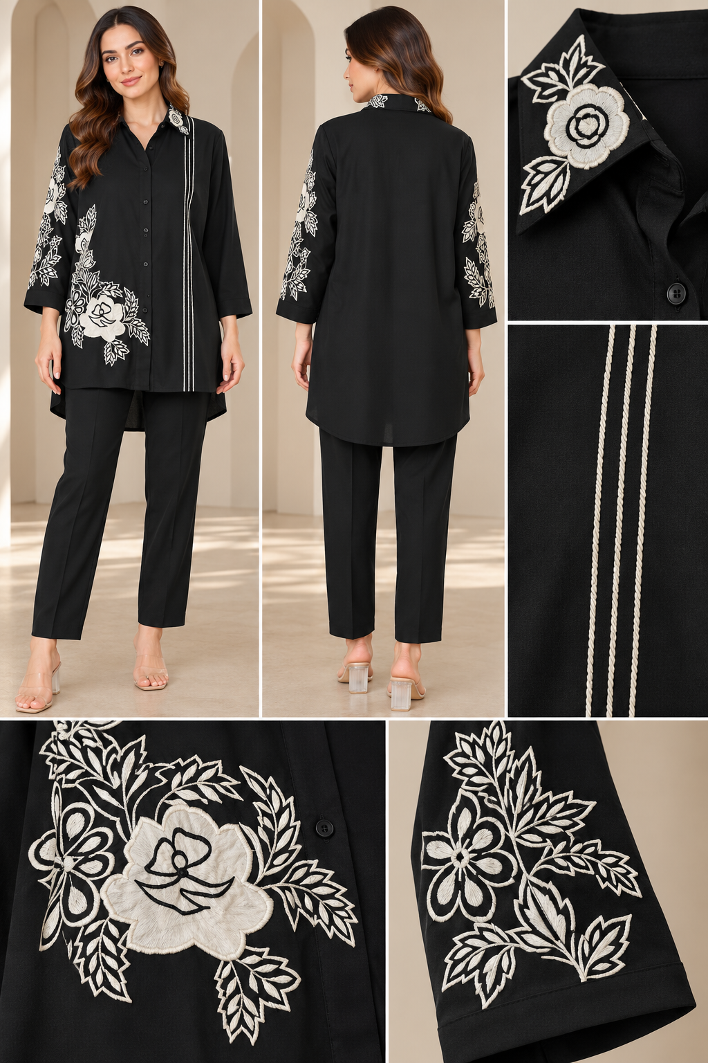 Thread Embroidery Black Co-ord